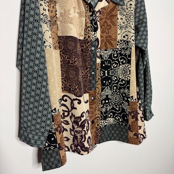 Vintage Kloz Studio Womens Top 2X Patchwork 80s Artsy Abstract Teacher Neutral - Picture 6 of 7